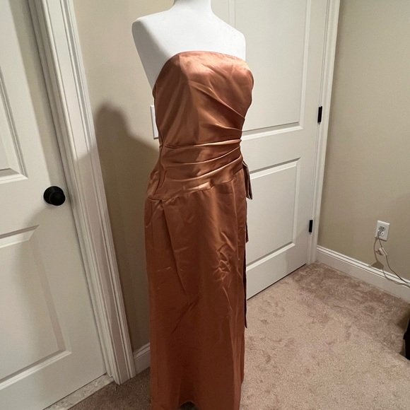Dessy Gold Butterscotch Evening Bridesmaid’s Prom Dress sz 14 - Picture 7 of 13